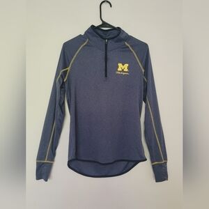 Colosseum Sz L Michigan Wolverines 1/4 Zip Pullover Heather Navy & Yellow Womens
